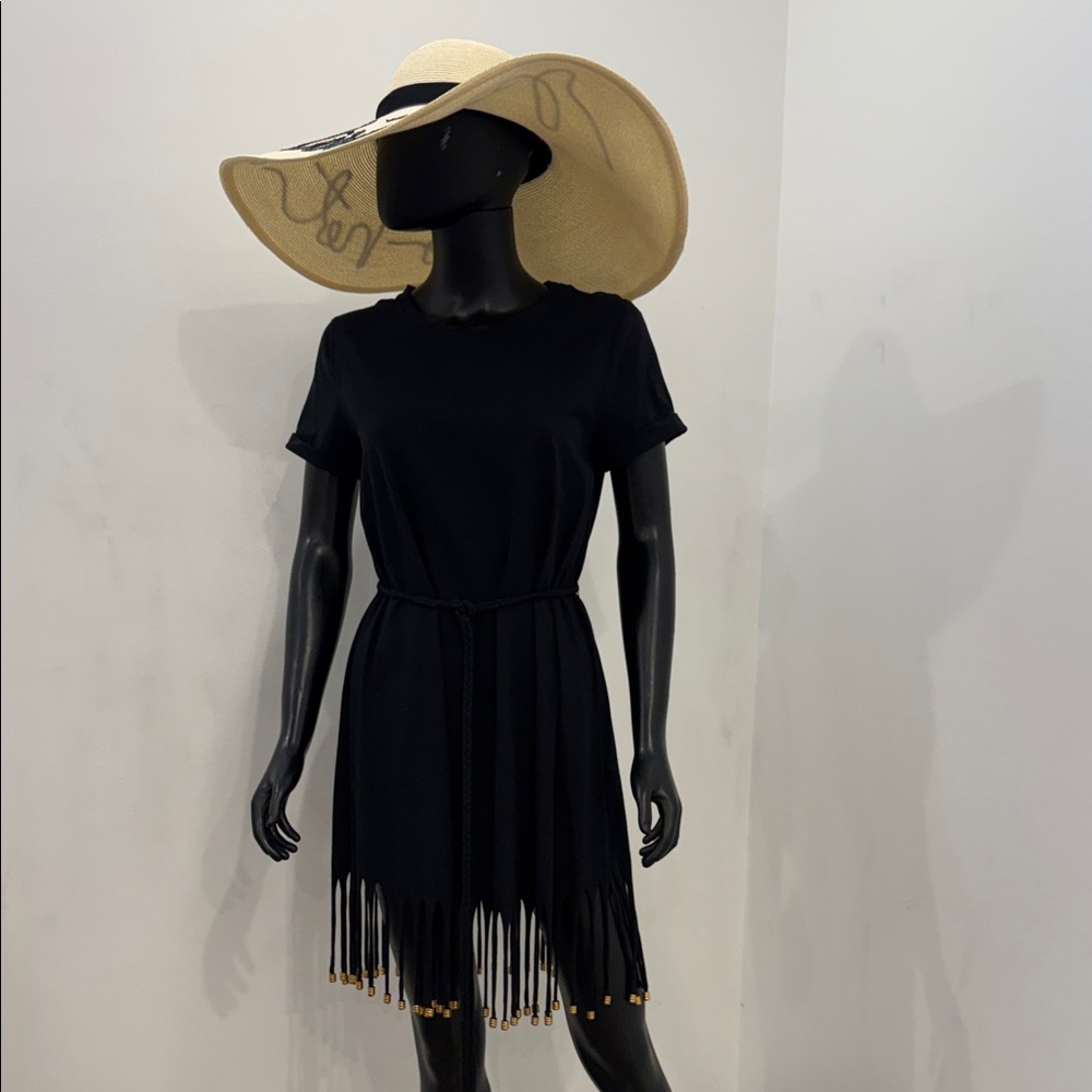 MAJE Black Fringe T-Shirt Dress Boho Resort Style Size 2 New